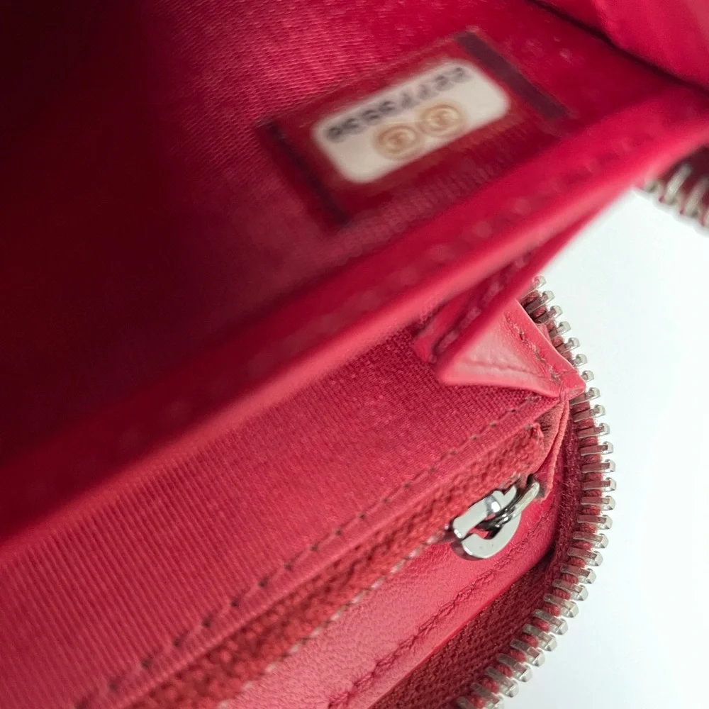 Chanel Lambskin Multi Size Quilted Zip Around Wallet Red EXTREMELY RARE